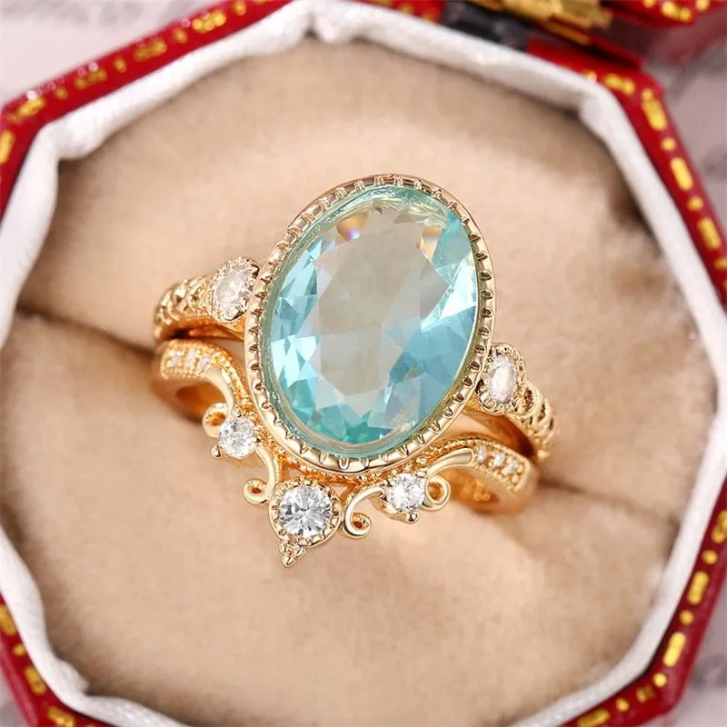 Blue Aquuamarine Gemstone Ring for Women Party Jewelry