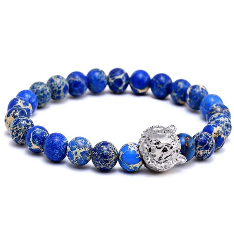Blue Turquoise Tiger Headed Beaded Bracelet