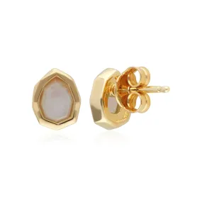 Boucles d'Oreilles Clou Irrégulier B Gem Argent 925 Plaqué Or avec Pierre de Lune Arc-en-Ciel