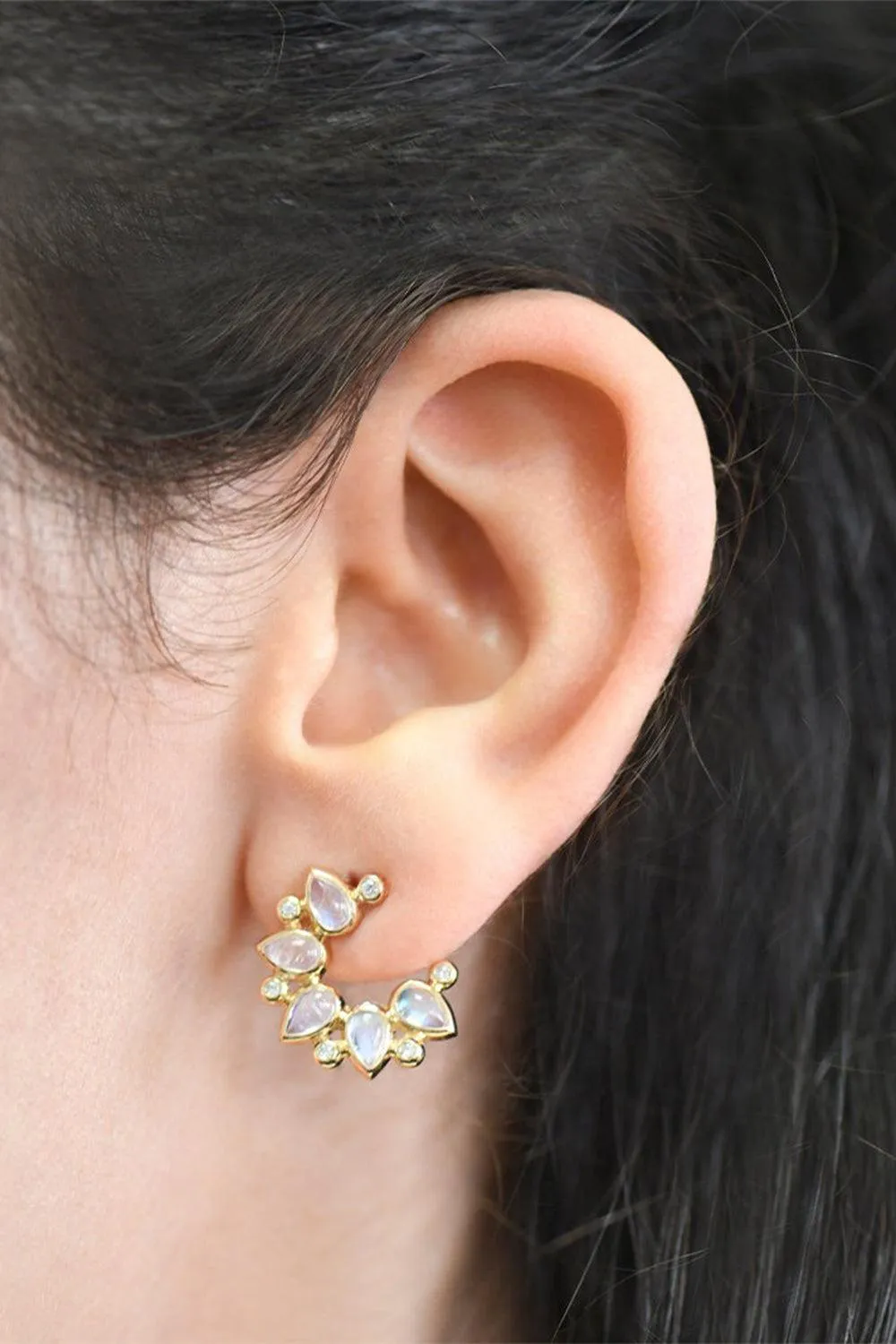 Bouquet Moonstone Diamond Hoop Earrings