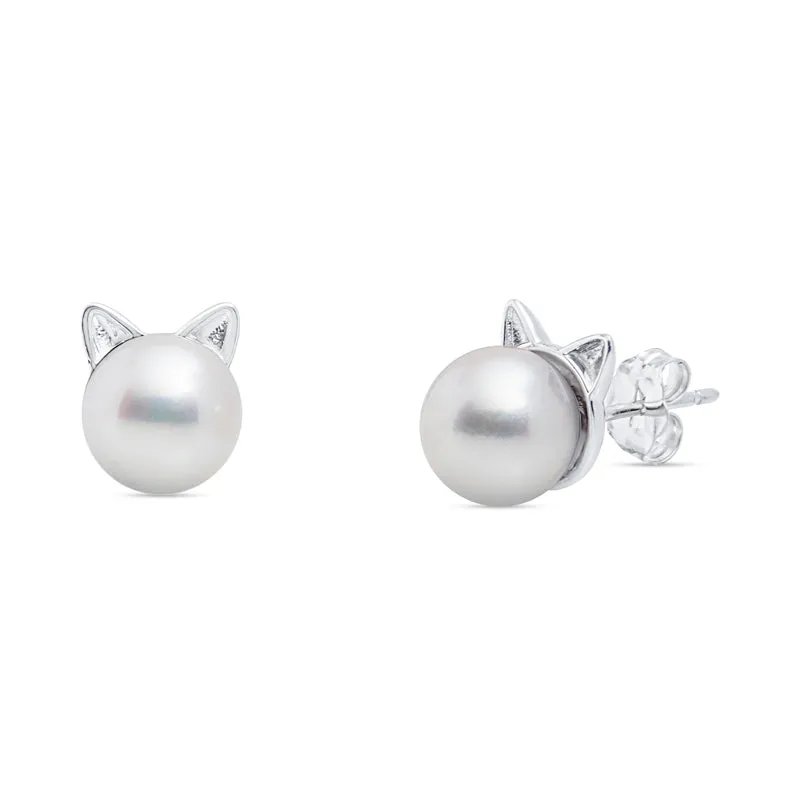 Cat Ear Cultured Pearl Earrings