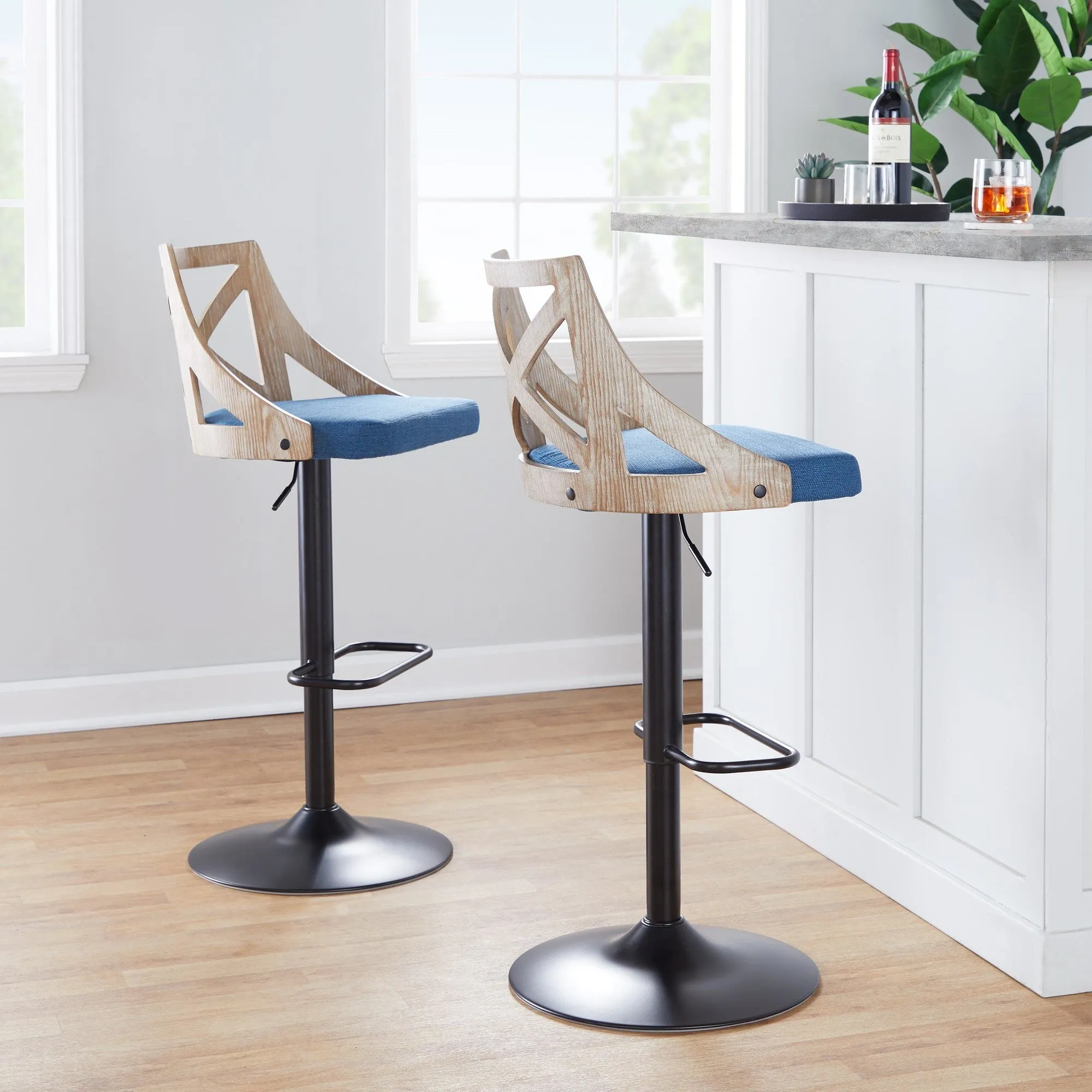 Charlotte Adjustable Height Barstool - Set of 2 Blue By LumiSource