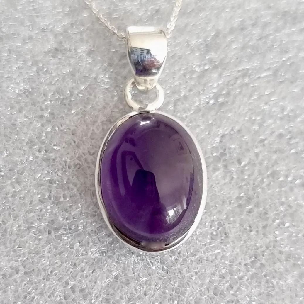Chunky Small Oval Amethyst 925 Sterling Silver Pendant, Stone Size 15mm x 12mm, P10A