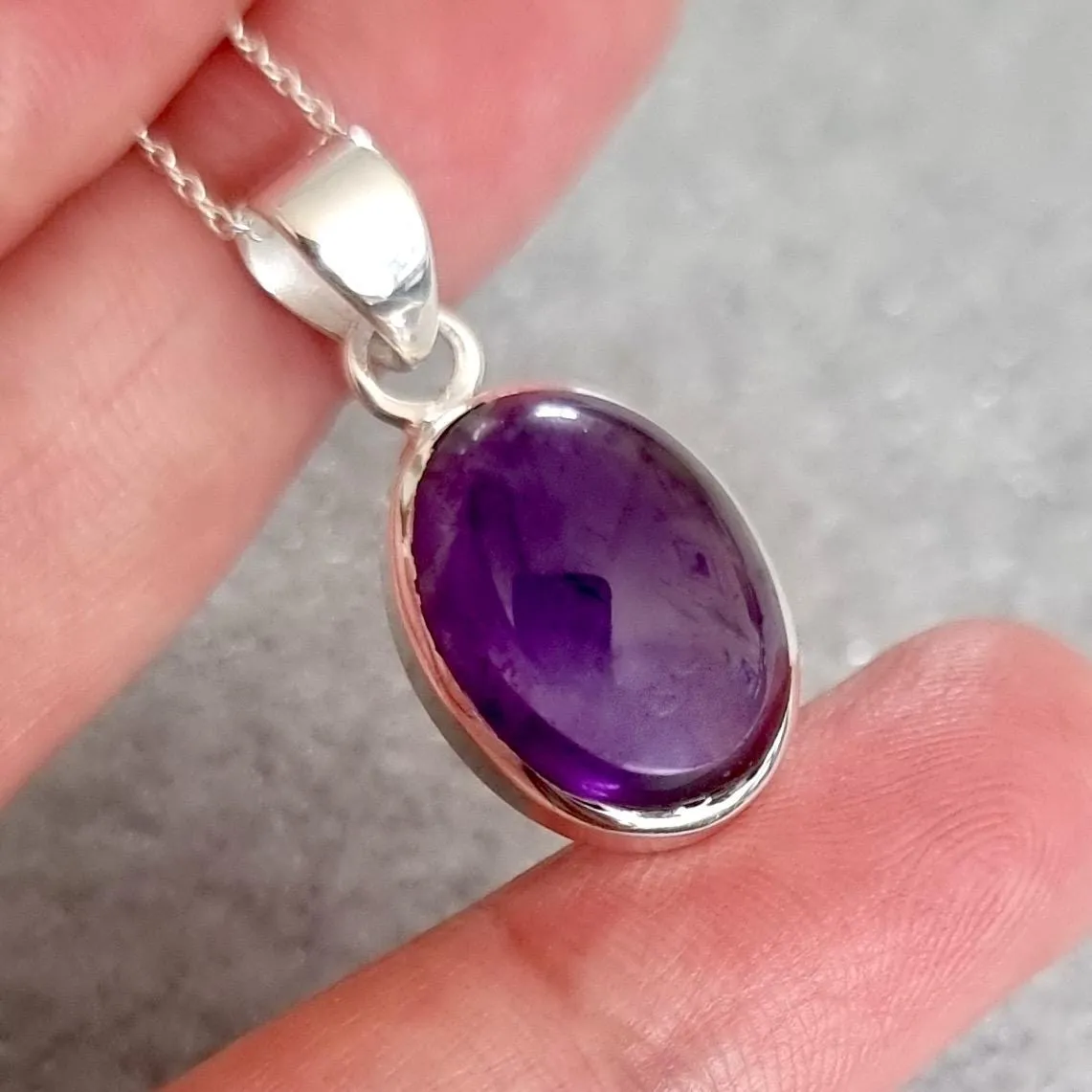 Chunky Small Oval Amethyst 925 Sterling Silver Pendant, Stone Size 15mm x 12mm, P10A