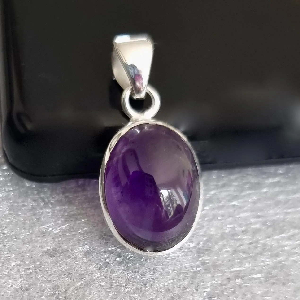 Chunky Small Oval Amethyst 925 Sterling Silver Pendant, Stone Size 15mm x 12mm, P10A