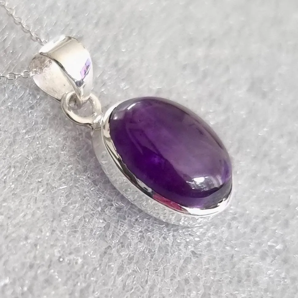 Chunky Small Oval Amethyst 925 Sterling Silver Pendant, Stone Size 15mm x 12mm, P10A