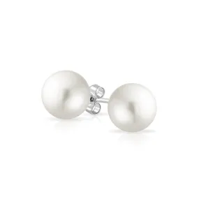 Classic Simple Pale Imitation Pearl Stud Earrings Sterling Silver