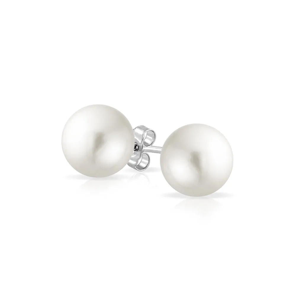 Classic Simple Pale Imitation Pearl Stud Earrings Sterling Silver