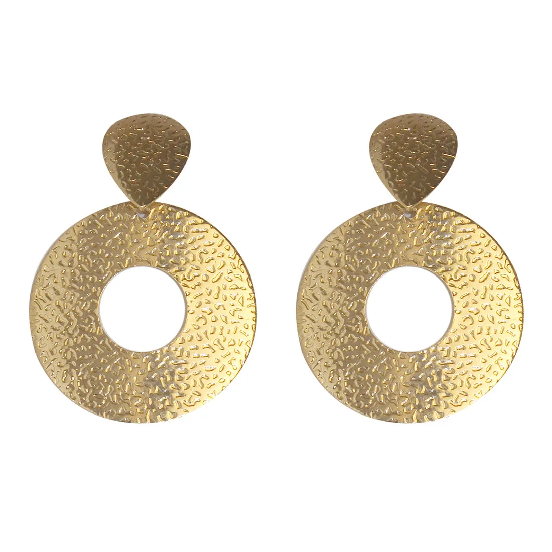 CONTEMPORARY OVERSIZED TEXTURED GOLD-TONED CIRCULAR DROP EARRINGS