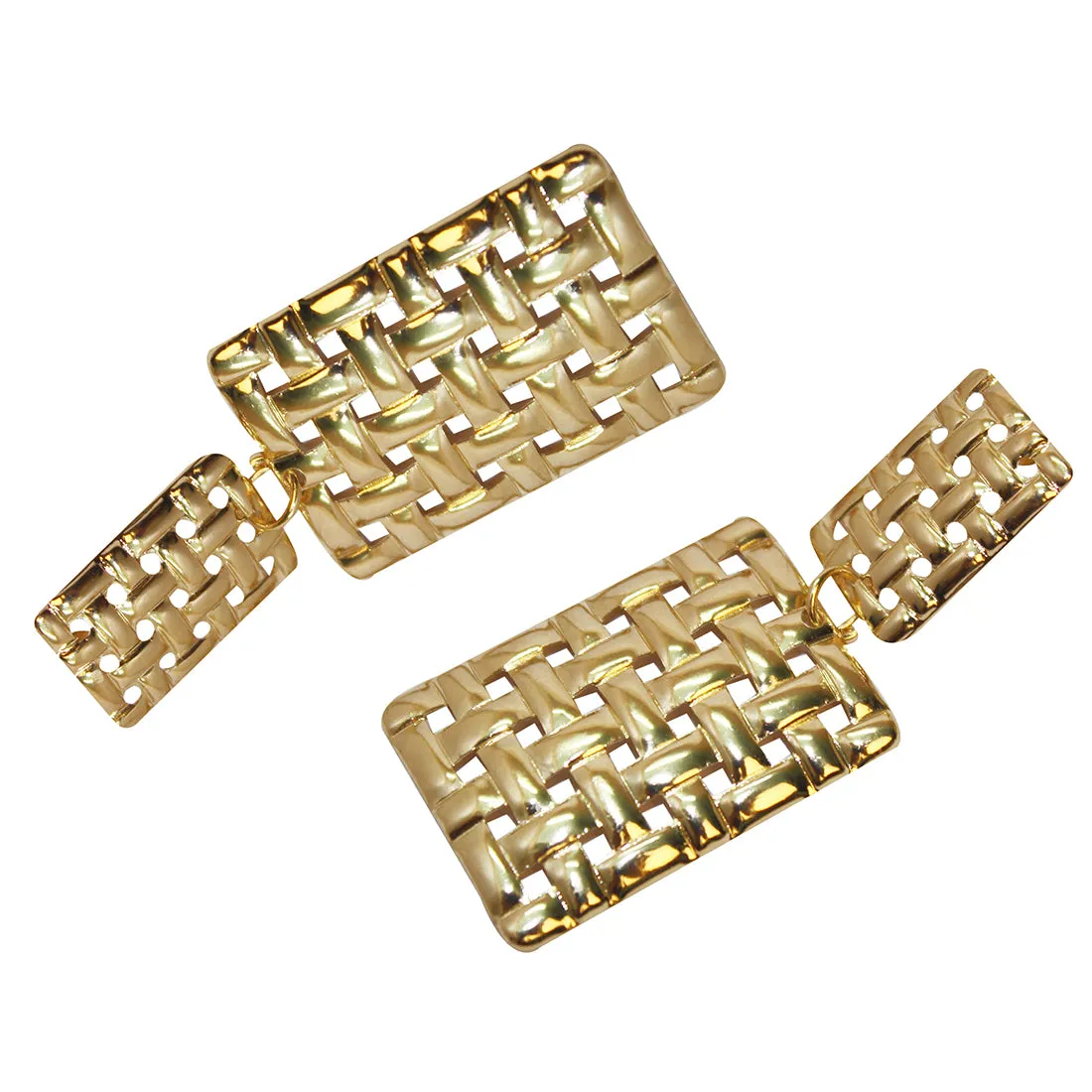 CONTEMPORARY OVERSIZED WEAVE TEXTURED GOLD-TONED RECTANGULAR DROP EARRINGS