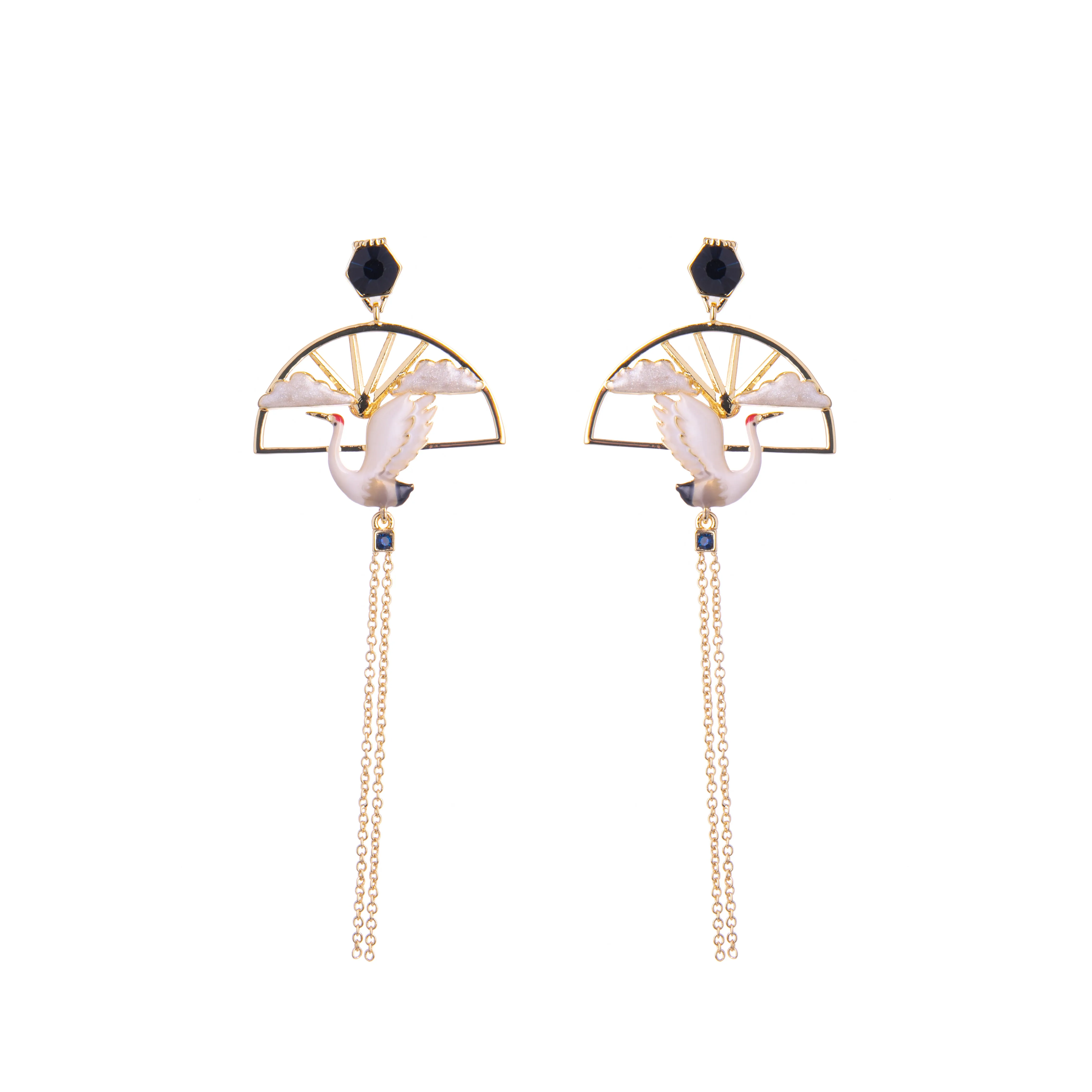 CRANE AND SUNRISE DANGLE EARRINGS
