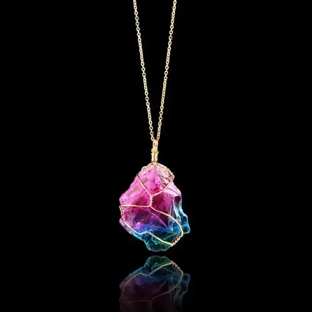 Crystal Necklace | Rainbow Quartz | Wire Wrapped | Jewelry | Healing Crystal | Gift