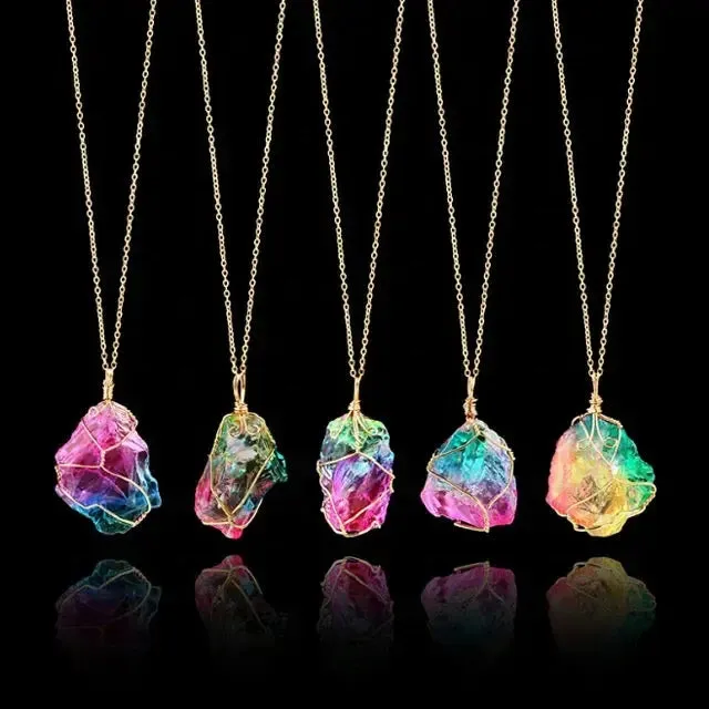 Crystal Necklace | Rainbow Quartz | Wire Wrapped | Jewelry | Healing Crystal | Gift