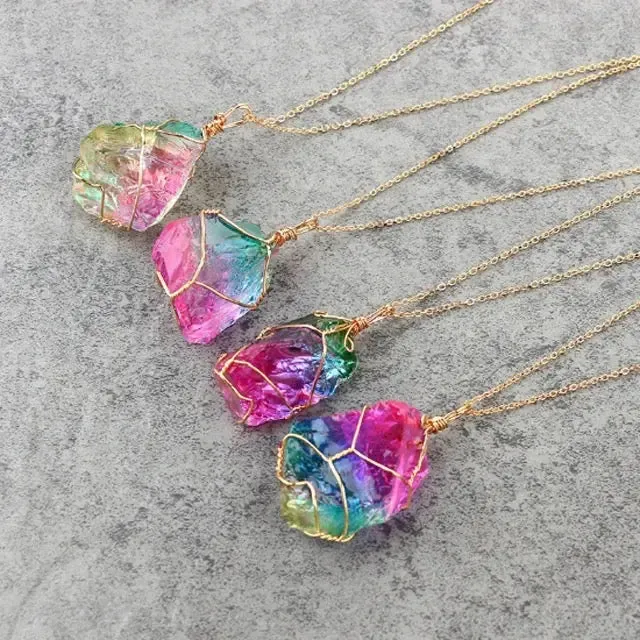 Crystal Necklace | Rainbow Quartz | Wire Wrapped | Jewelry | Healing Crystal | Gift