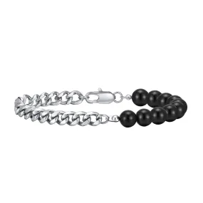 Cuban Chain Bracelets for Men Boys,8mm Black Beaded Wristband