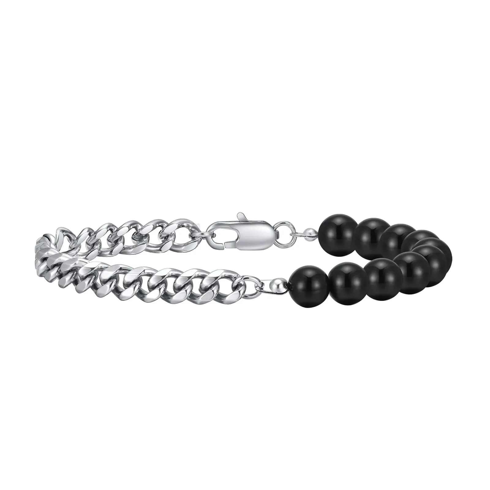 Cuban Chain Bracelets for Men Boys,8mm Black Beaded Wristband