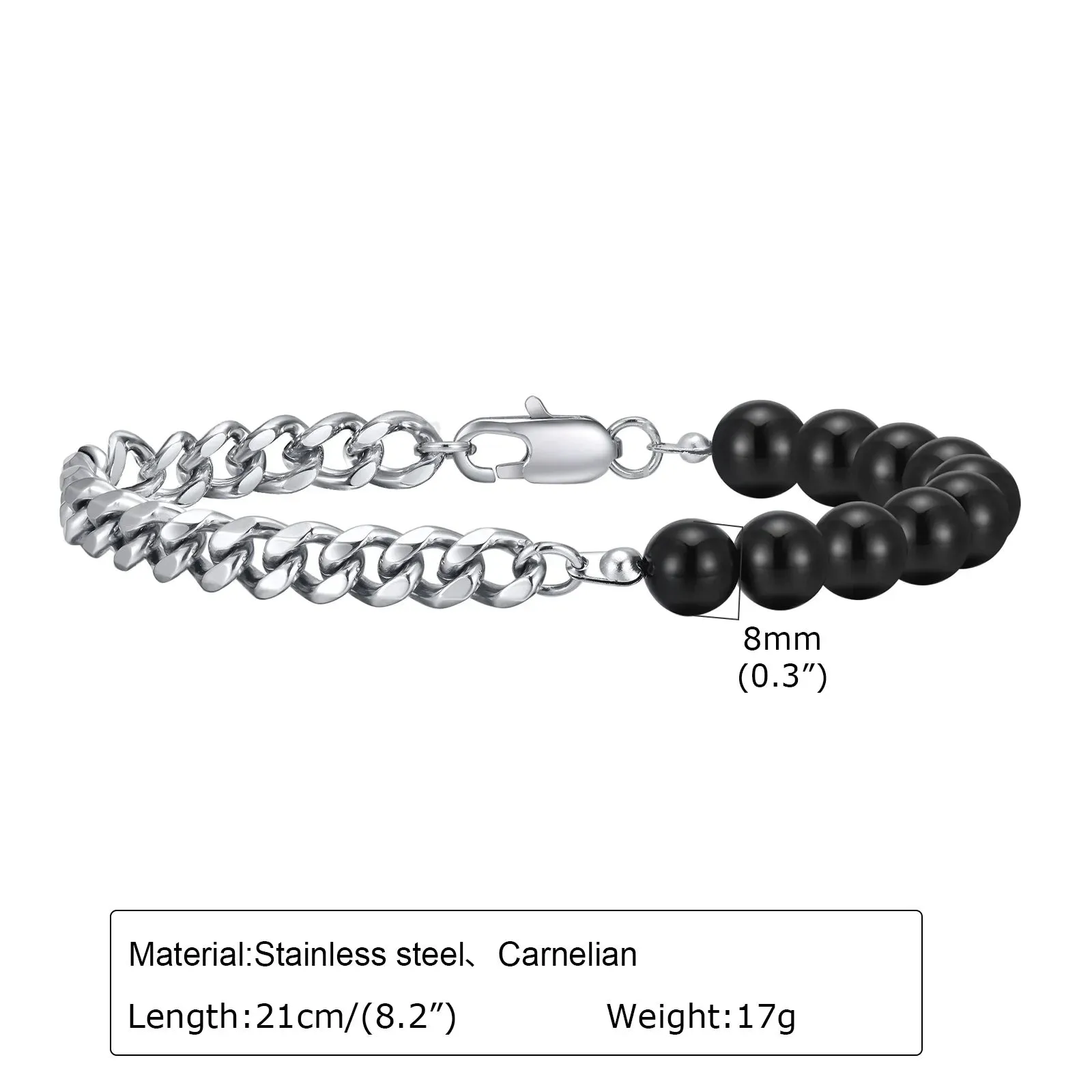 Cuban Chain Bracelets for Men Boys,8mm Black Beaded Wristband
