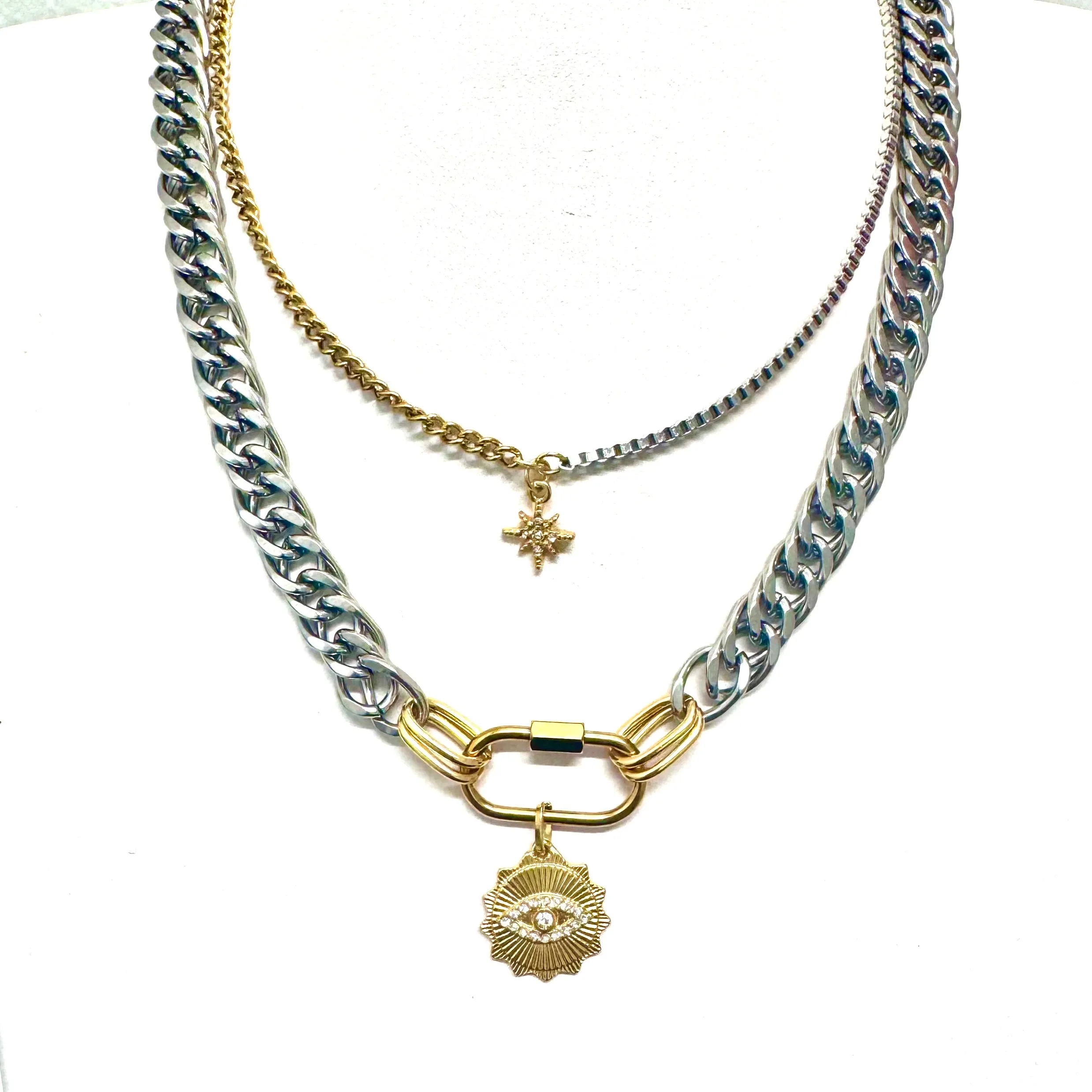 Double Chain, Double Charm, Double Color Necklace