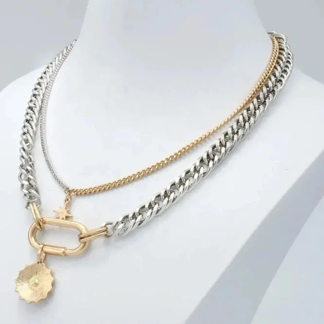 Double Chain, Double Charm, Double Color Necklace