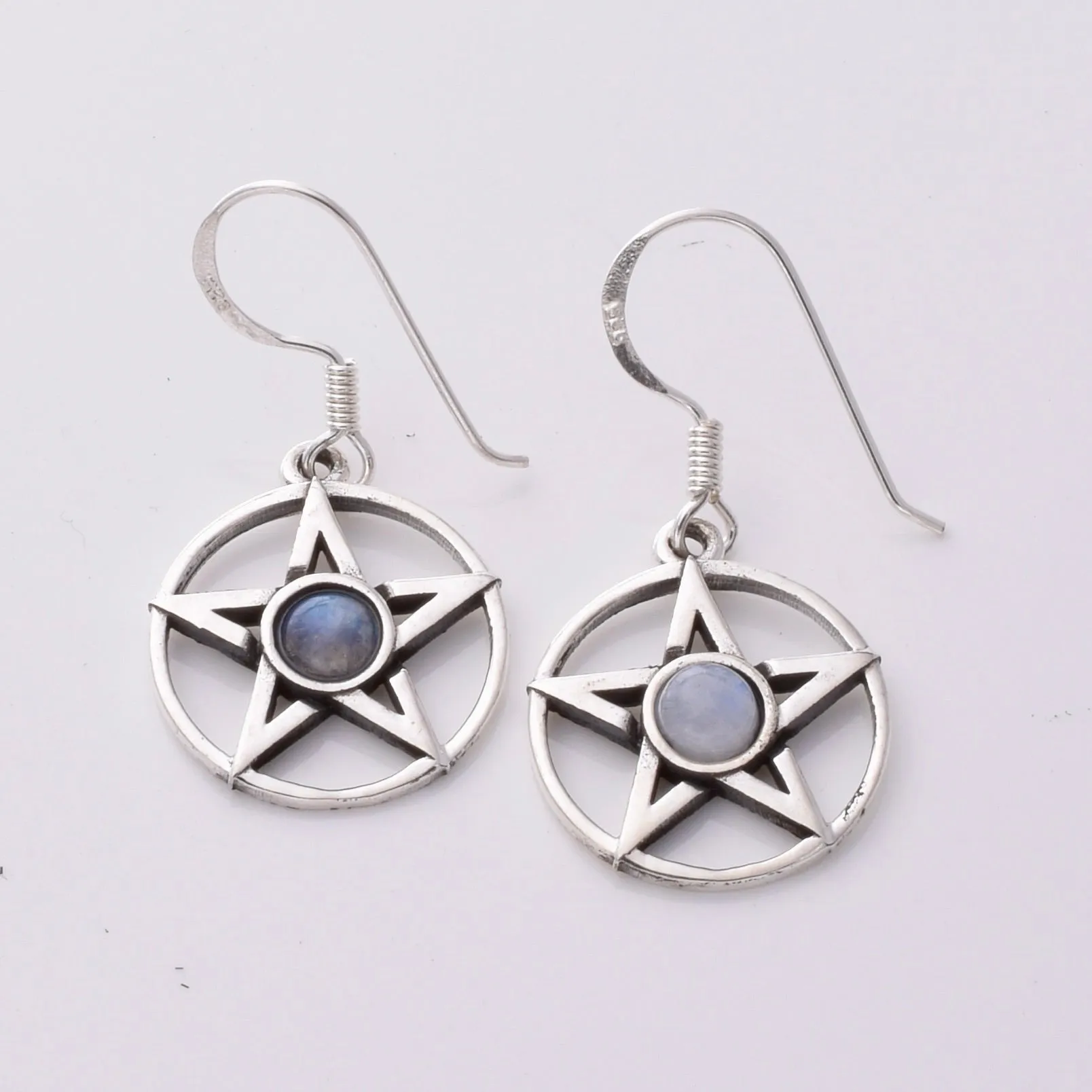 E454 - Silver Pentagram moonstone earrings