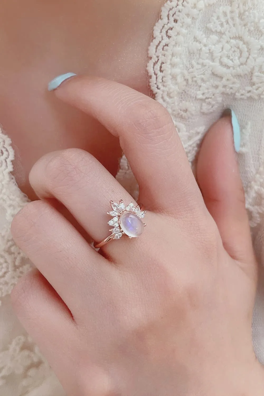 Elegant Moonstone Ring - 18K Rose Gold-Plated