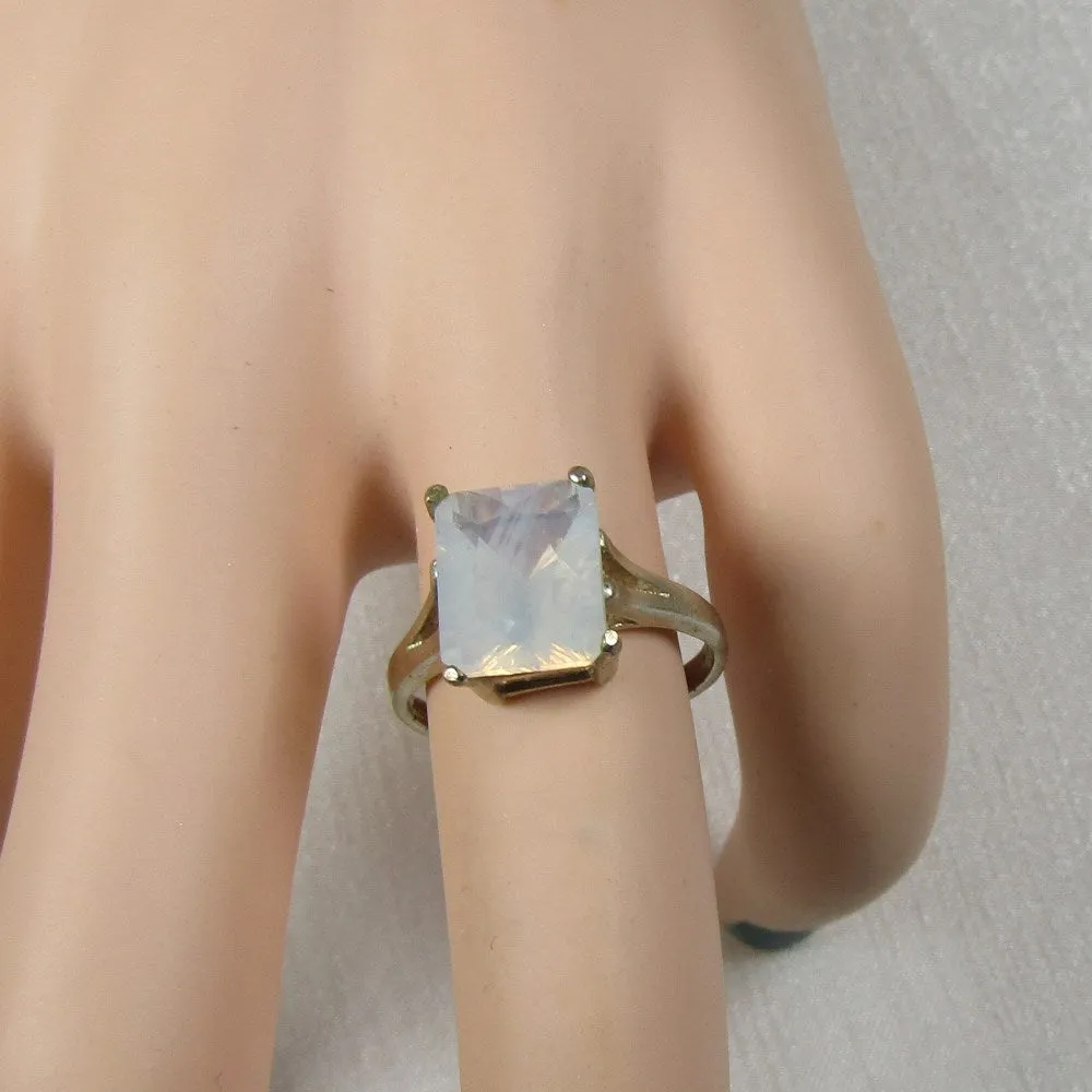 Emerald Cut Blue Moon Quartz Right Hand  Ring