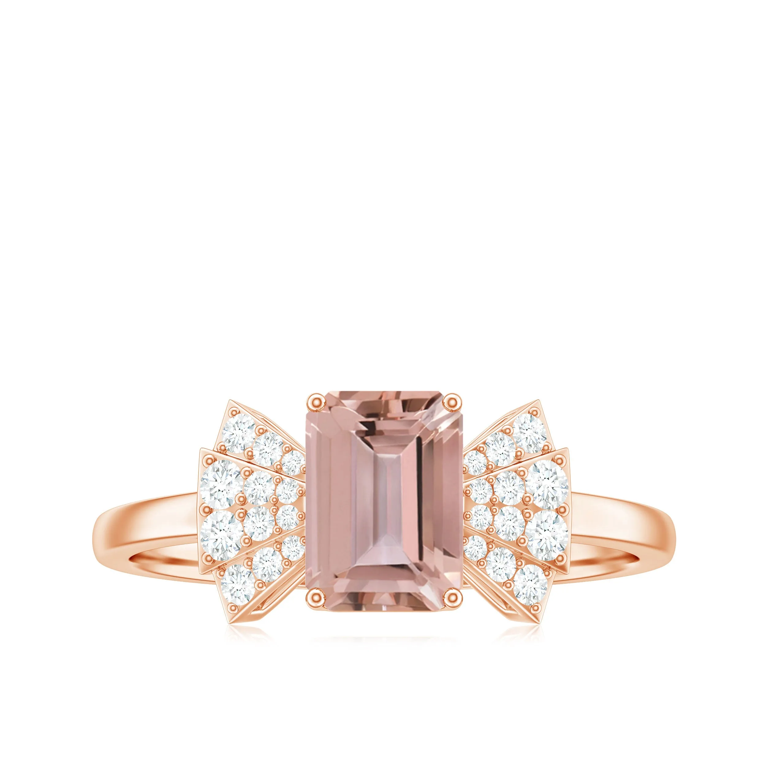 Emerald Cut Morganite Solitaire Engagement Ring with Diamond