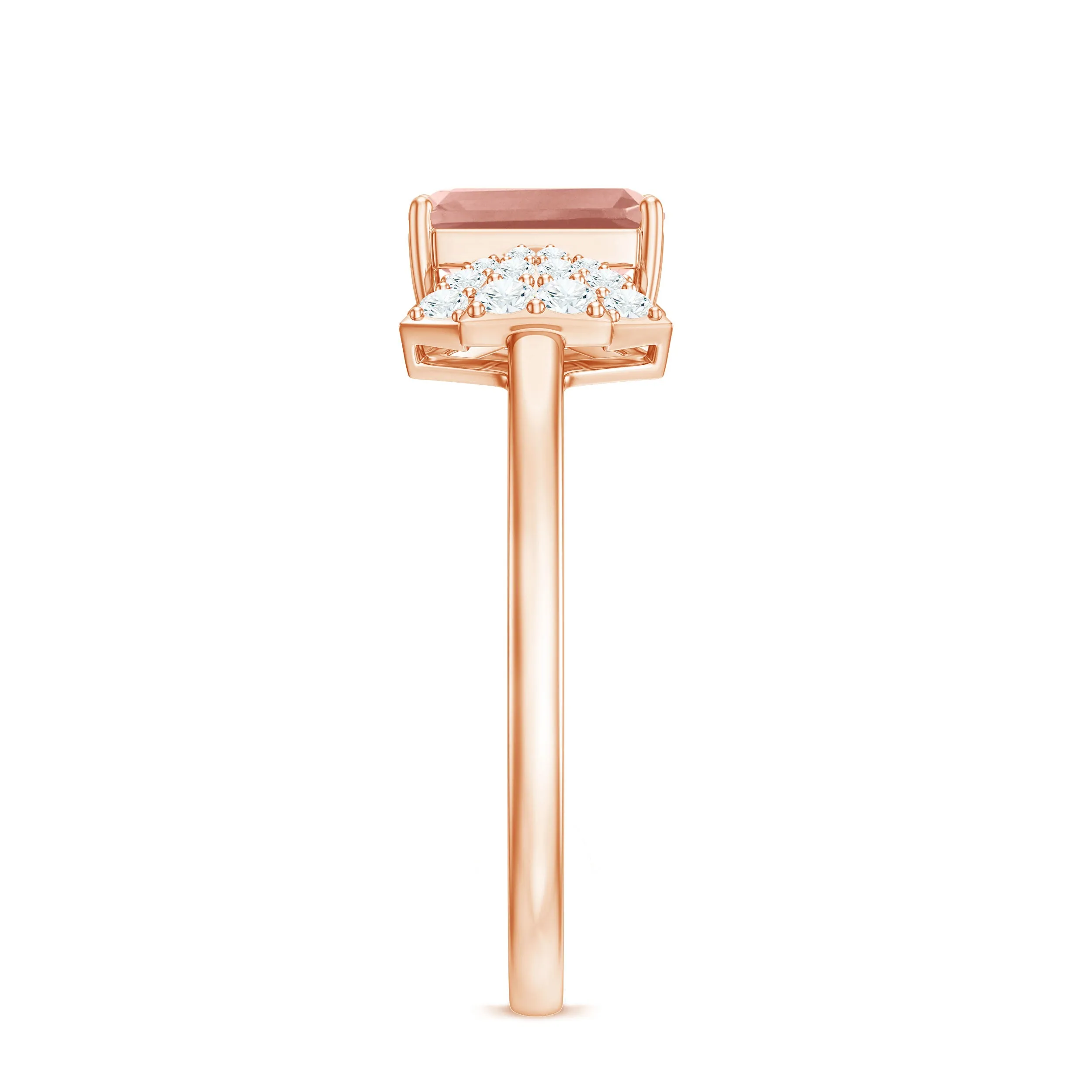 Emerald Cut Morganite Solitaire Engagement Ring with Diamond