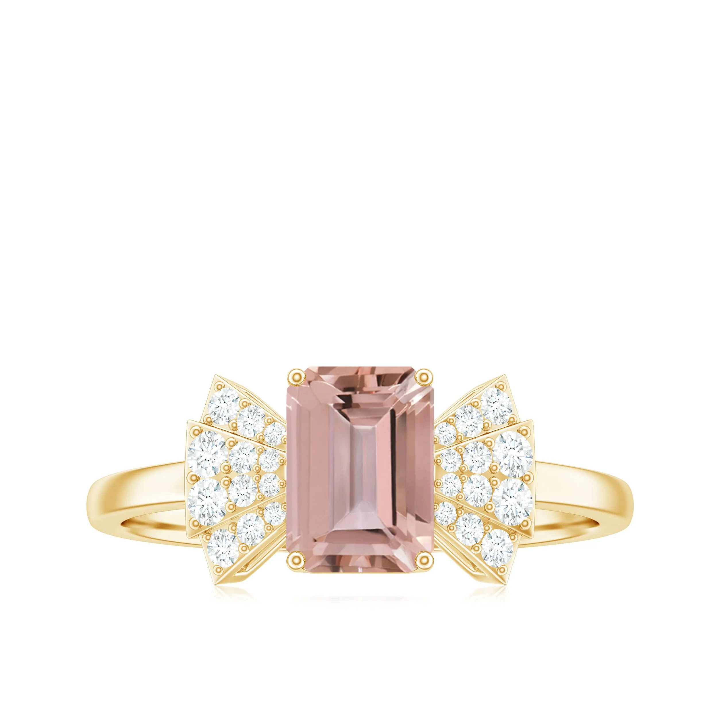Emerald Cut Morganite Solitaire Engagement Ring with Diamond