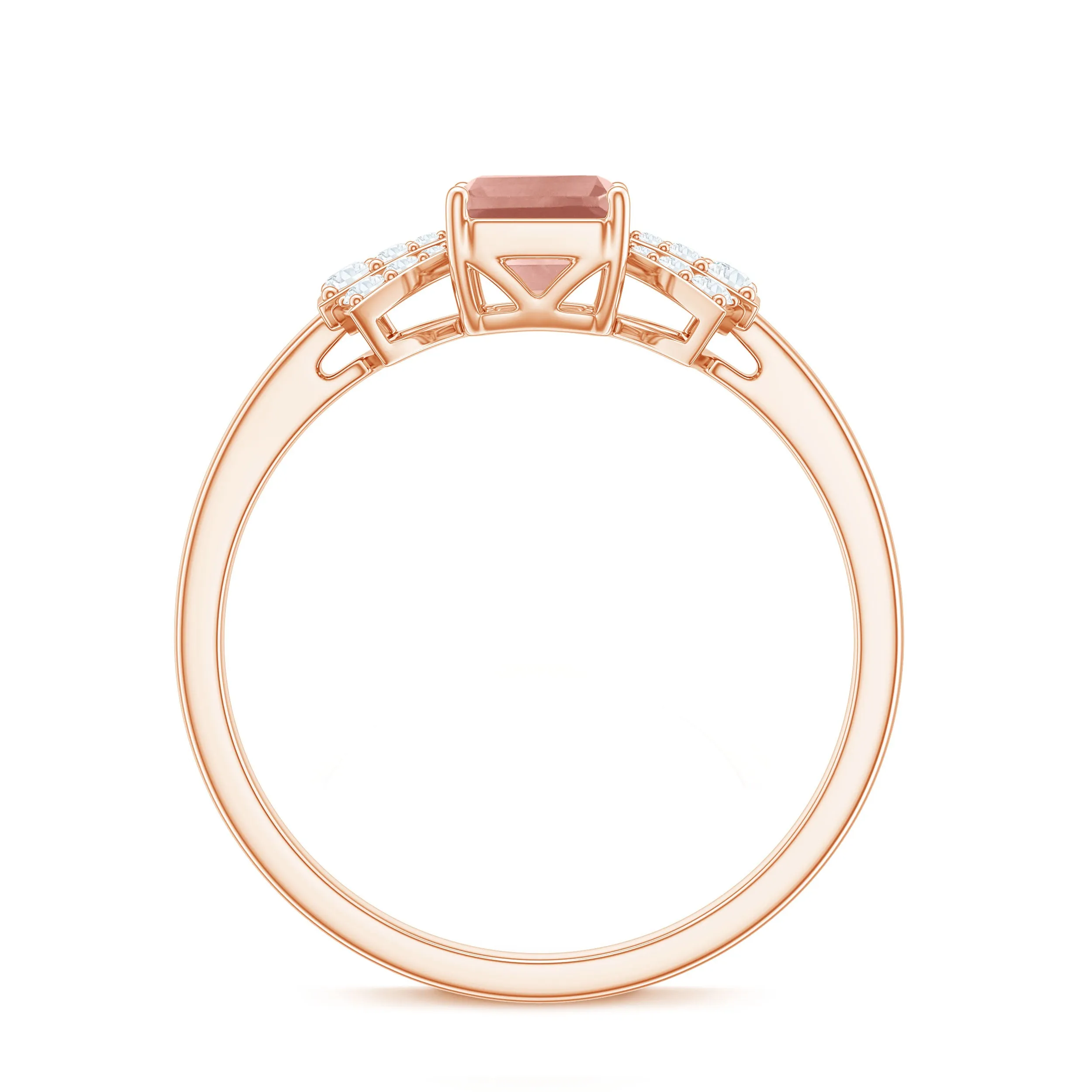 Emerald Cut Morganite Solitaire Engagement Ring with Diamond