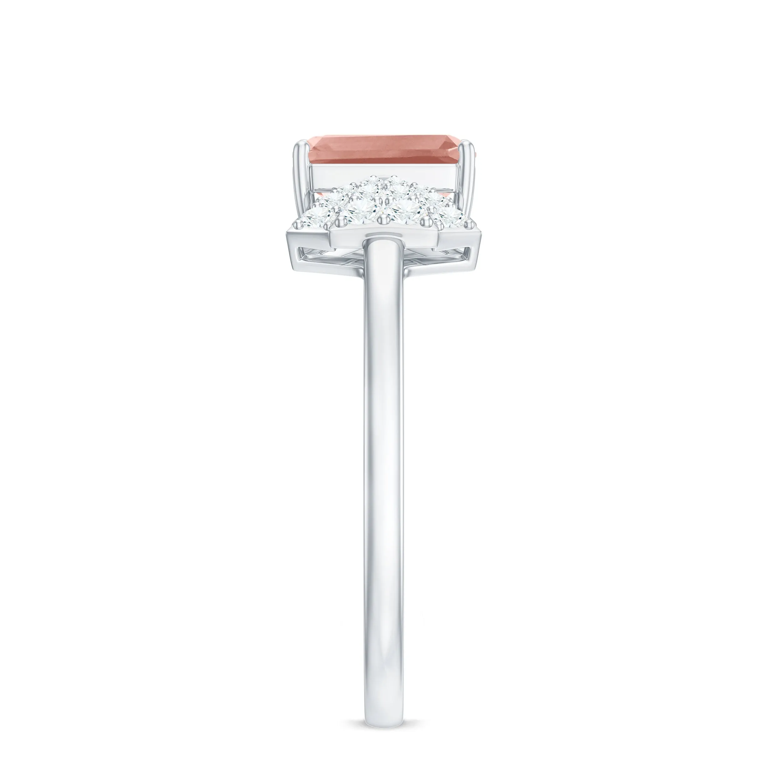 Emerald Cut Morganite Solitaire Engagement Ring with Diamond