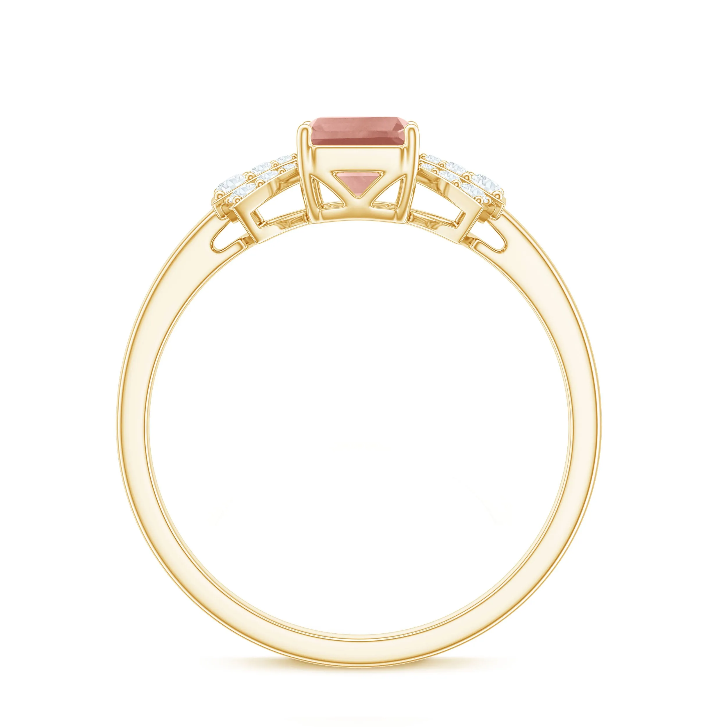Emerald Cut Morganite Solitaire Engagement Ring with Diamond