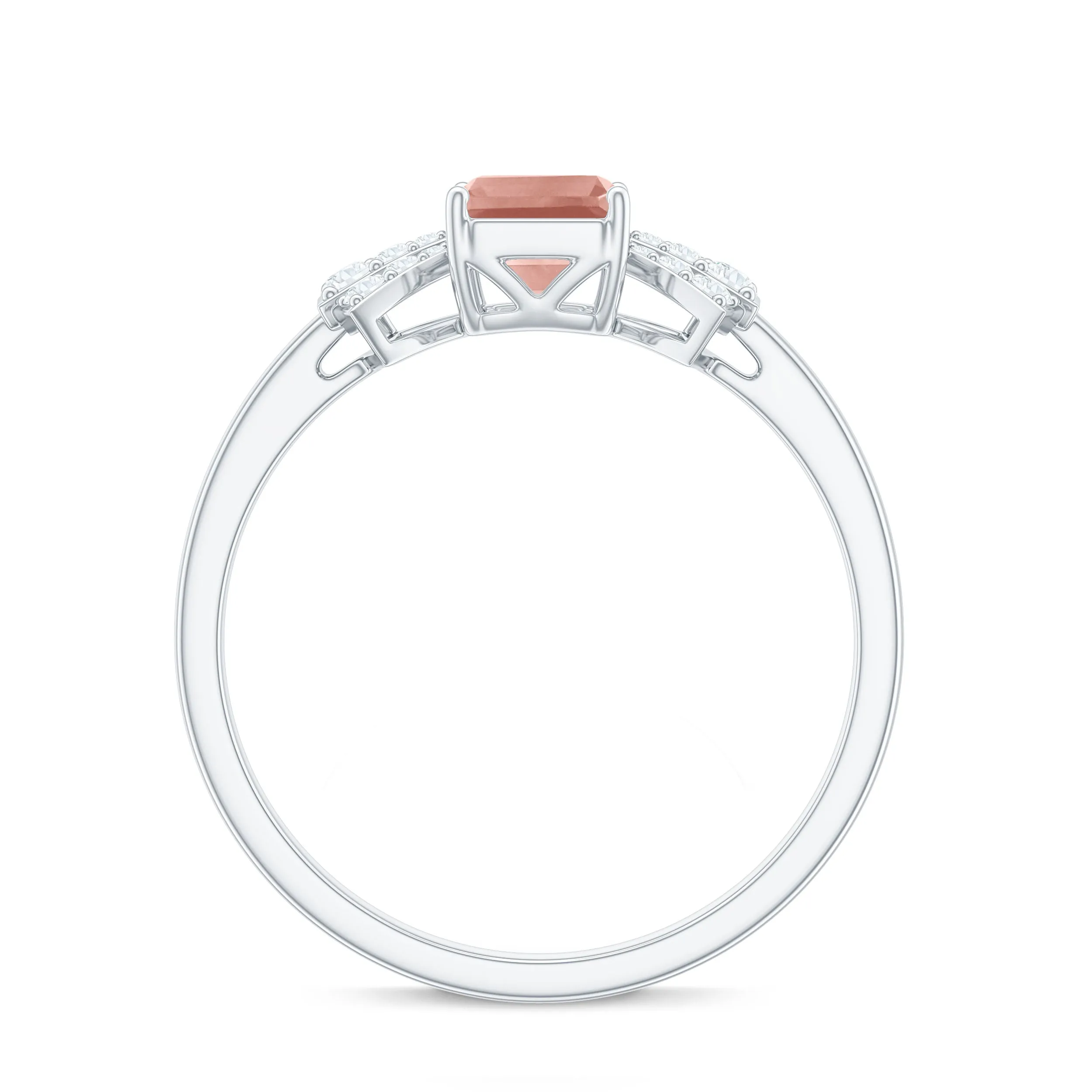 Emerald Cut Morganite Solitaire Engagement Ring with Diamond