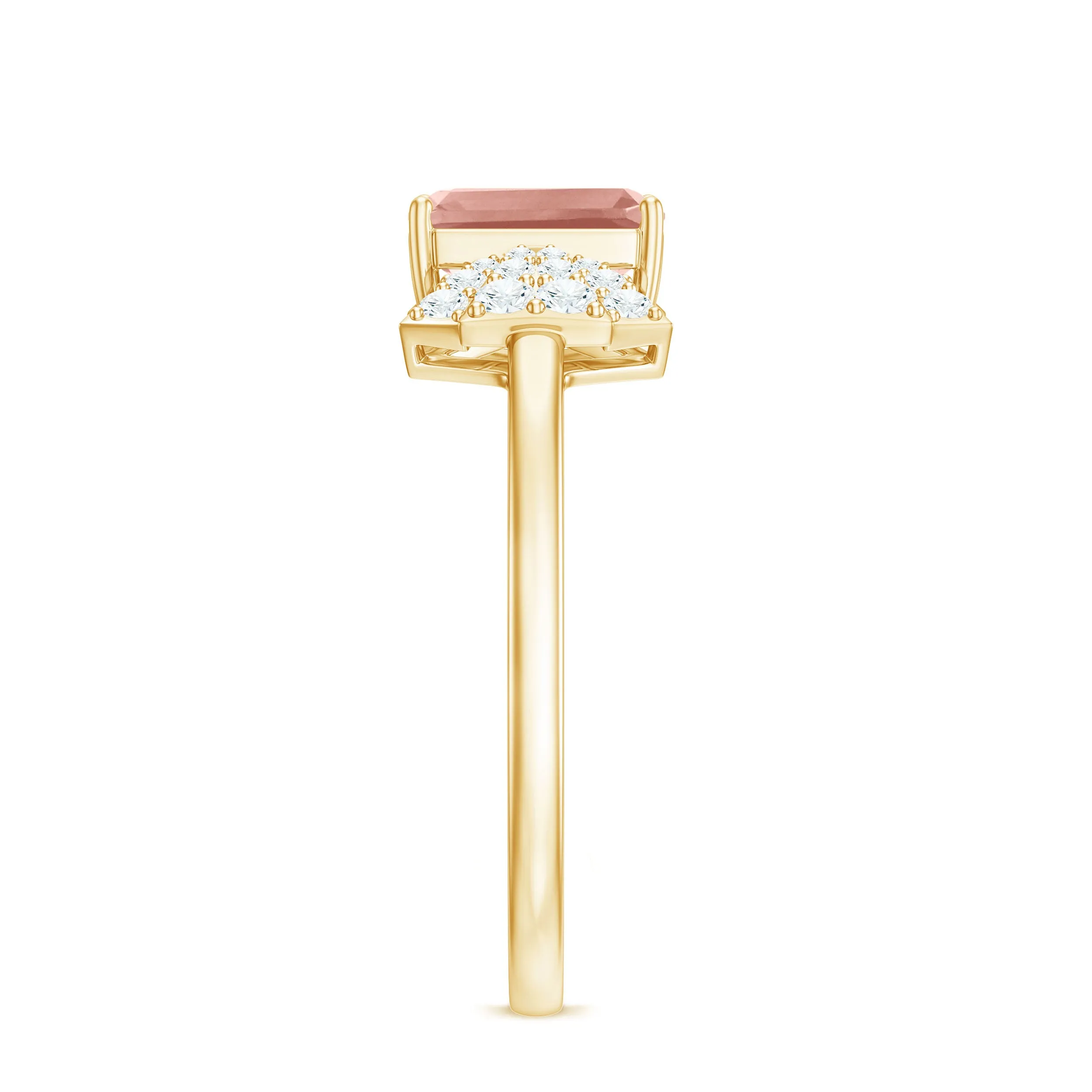 Emerald Cut Morganite Solitaire Engagement Ring with Diamond