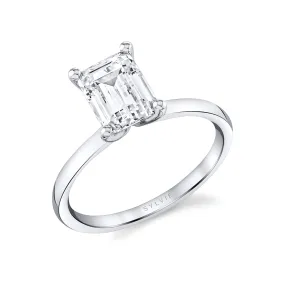 Emerald Cut Solitaire Engagement Ring - Dominique 18k Gold White
