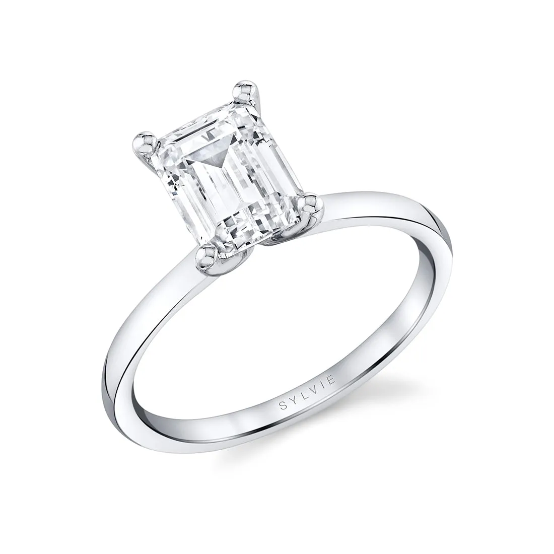 Emerald Cut Solitaire Engagement Ring - Dominique 18k Gold White