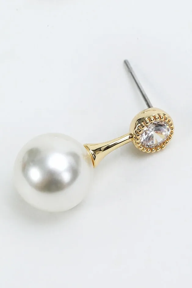Faux Pearl & Diamante Gold Drop Earrings
