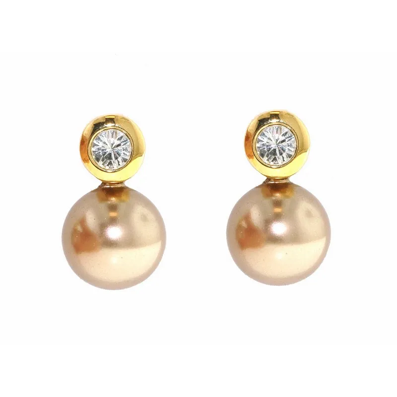 finesse gold plated bronze pearl crystal stud earrings