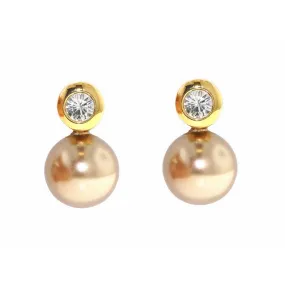 finesse gold plated bronze pearl crystal stud earrings