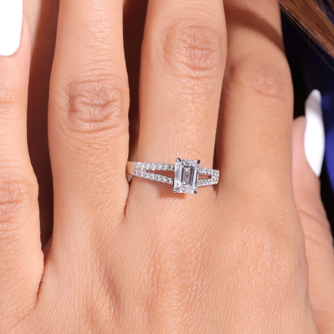 FREYA EMERALD CUT SOLITAIRE SILVER RING
