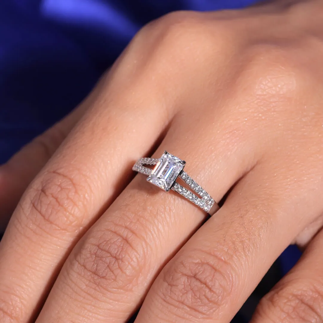 FREYA EMERALD CUT SOLITAIRE SILVER RING