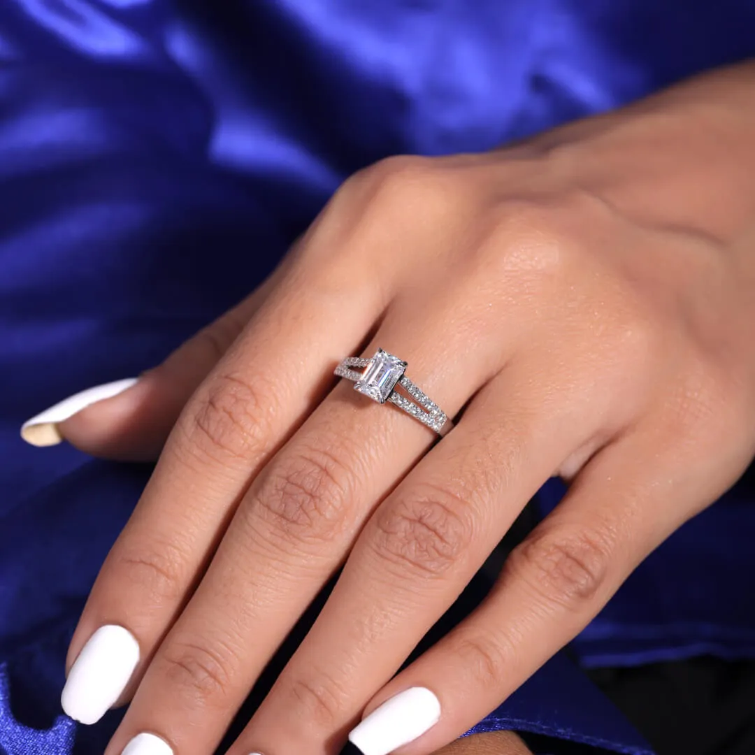 FREYA EMERALD CUT SOLITAIRE SILVER RING