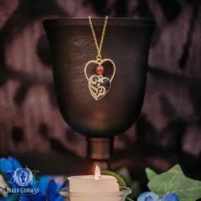 Garnet Black Heart Gold Necklace for Lower Chakra Alignment