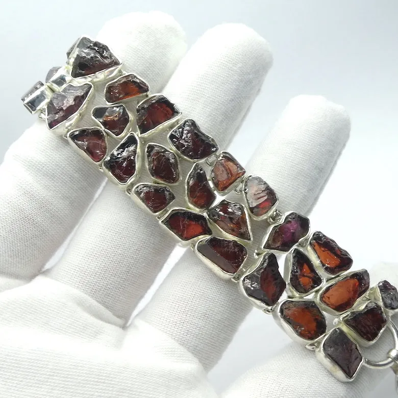 Garnet Bracelet, Gemmy Raw Nuggets in Wide Band, 925 Silver,