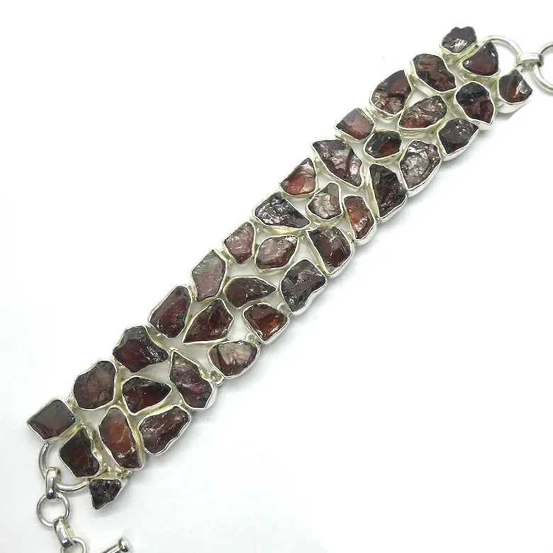 Garnet Bracelet, Gemmy Raw Nuggets in Wide Band, 925 Silver,