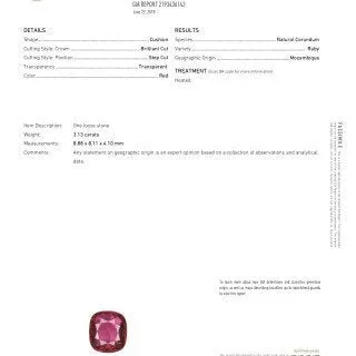 Genuine Ruby - Cushion Shape 8.88X8.11X4.10mm 3.13 Carat Gemstone GIA Report Pristine Custom Rings