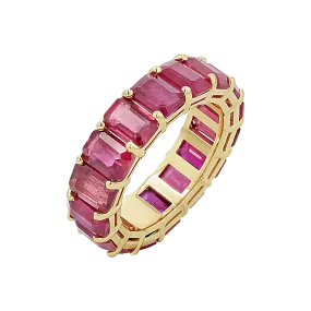 Genuine Ruby Emerald Cut Eternity Ring