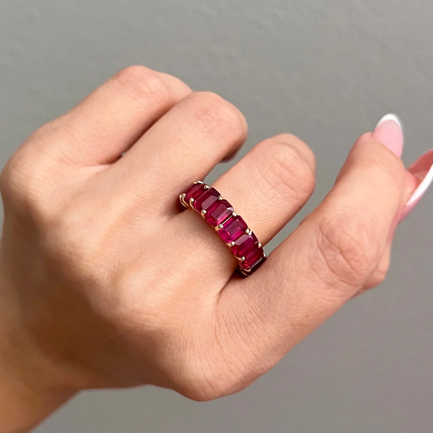 Genuine Ruby Emerald Cut Eternity Ring
