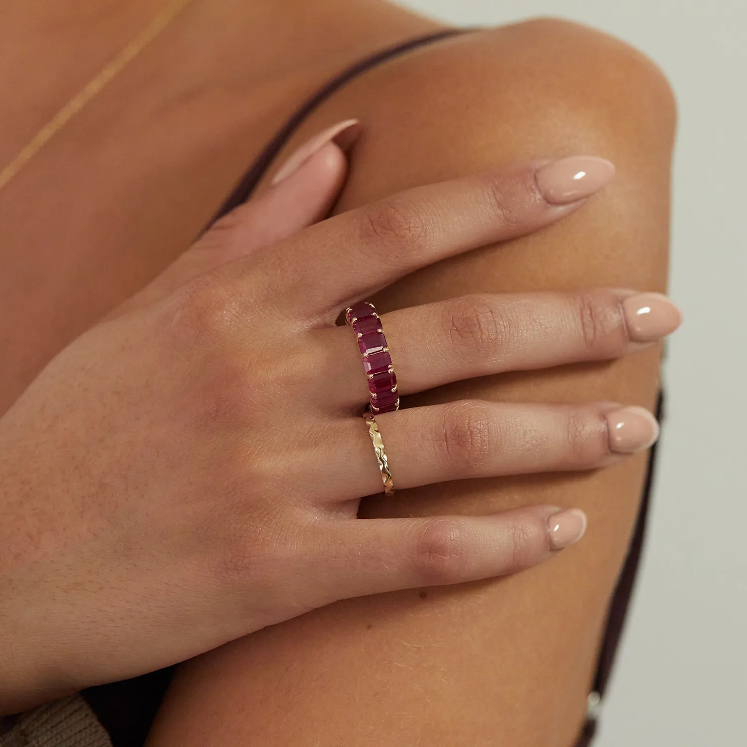Genuine Ruby Emerald Cut Eternity Ring