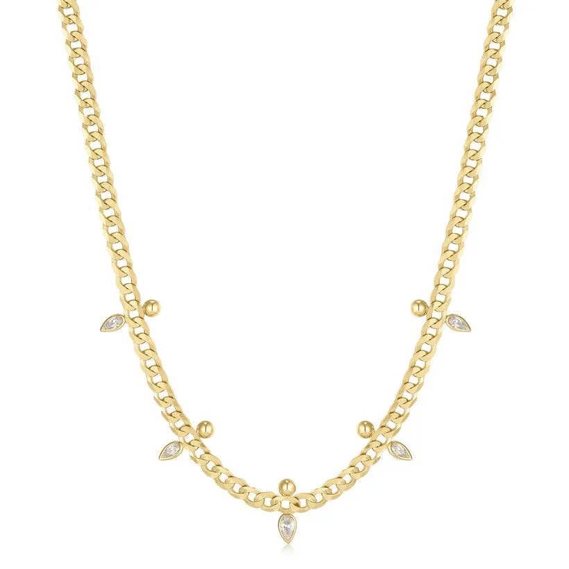 Gold Curb Chain Sparkle Point Necklace